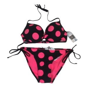 Women’s Everyday Sunday String Bikini top/bottom NWT black/pink halter L